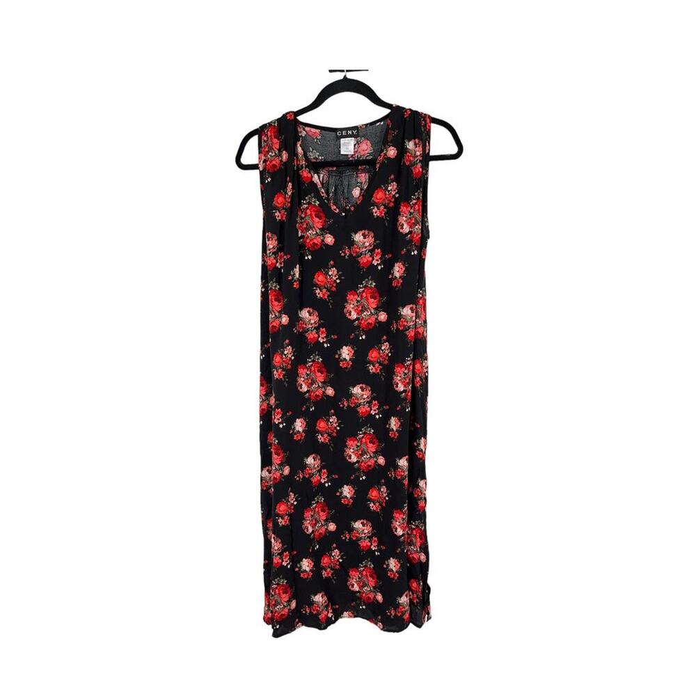CENY Dress sleeveless v neck sleeveless floral black X-Small XS